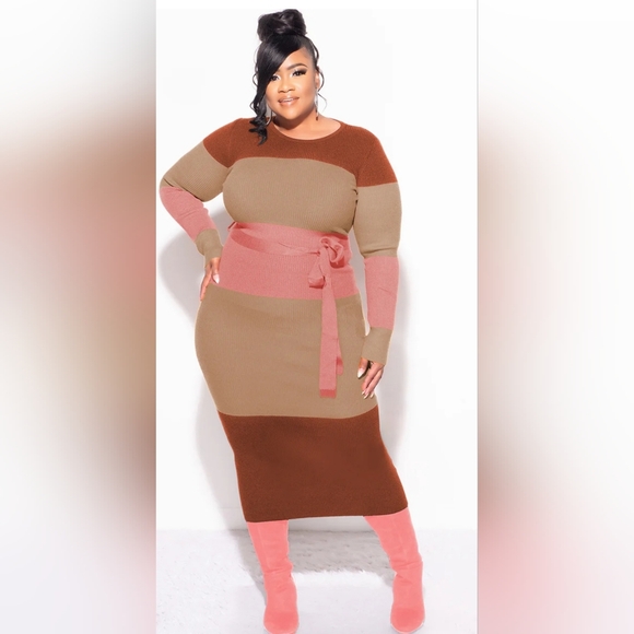 Colorblock Midi Dress Beauty In The City (SIZE 1X) PTP up25 (SIZE 2X )PTP up28 - Picture 3 of 3